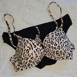 Leopard Print Bikini Set with Black Accents